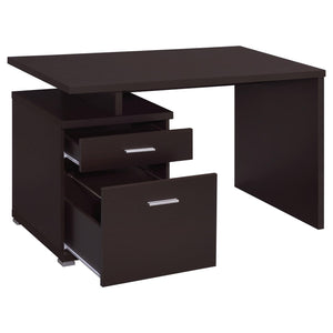 English Elm Cappuccino Contemporary 2-Drawer Reversible Office Desk with File Drawer, Open Cubbies, Sleek Storage Options B062P153862