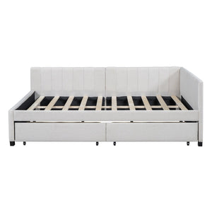 English Elm Full Size Linen Upholstered Daybed with Storage Drawers Sofa Bed for Guest Rooms Beige LP000172AAA-1