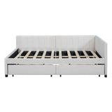 Hearth and Haven Long Full Size Upholstered Daybed with 2 Drawers and L-Shaped Headboard, Beige LP000172AAA