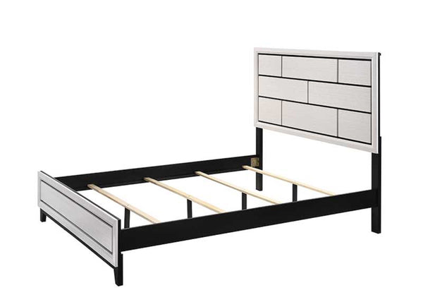 English Elm Cotemporary Geometric Tiled Headboard Queen Bed with Low-Profile Frame and Minimalist Zen Design White 61.2 L x 37.5 W x 7 H B011S00744