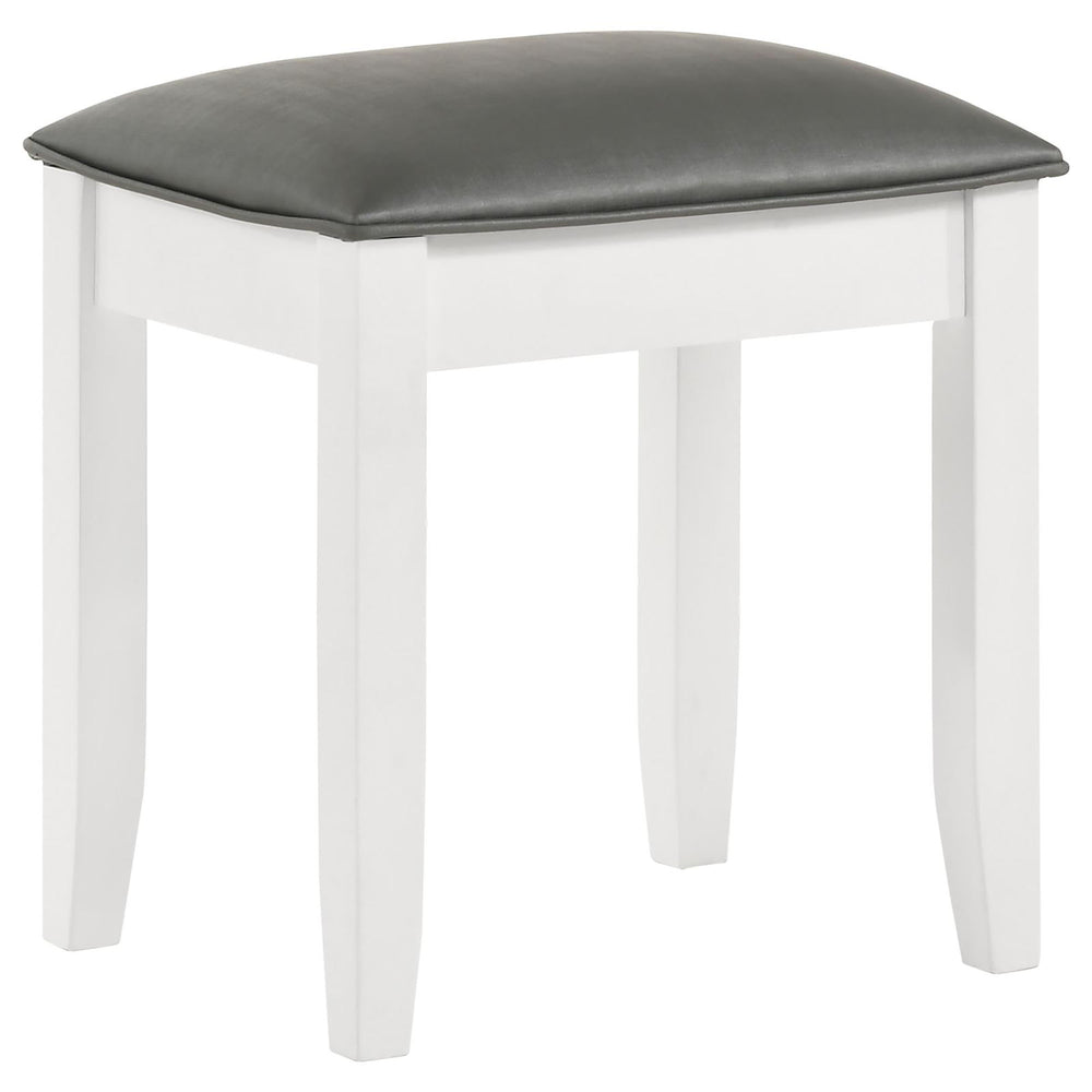 English Elm White Modern Vanity Stool with Padded PU Seat, Matte White Finish, Tapered Legs, Comfy Dressing Chair 92 B062P153878