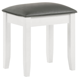 English Elm White Modern Vanity Stool with Padded PU Seat, Matte White Finish, Tapered Legs, Comfy Dressing Chair 92 B062P153878