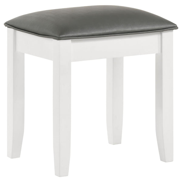 English Elm White Modern Vanity Stool with Padded PU Seat, Matte White Finish, Tapered Legs, Comfy Dressing Chair 92 B062P153878