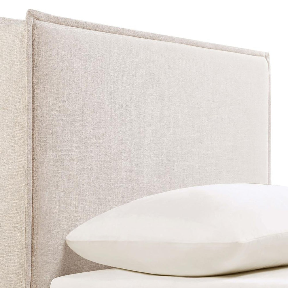 English Elm Sand Fabric Twin Headboard with Raised Flange Border for Modern Minimalist Bedrooms B062P153887