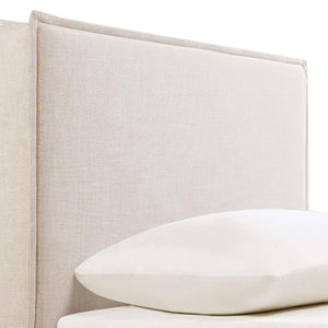 English Elm Sand Fabric Twin Headboard with Raised Flange Border for Modern Minimalist Bedrooms B062P153887