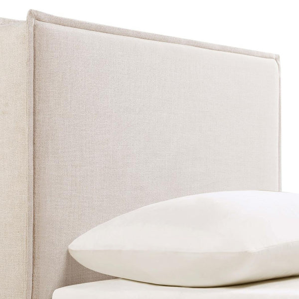 English Elm Sand Fabric Twin Headboard with Raised Flange Border for Modern Minimalist Bedrooms B062P153887