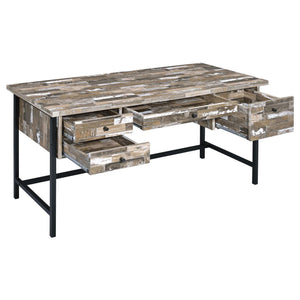 English Elm Salvaged Industrial Writing Desk with 4 Utility Drawers, Salvaged Cabin Wood Top & Metal Frame (60") B062P153864