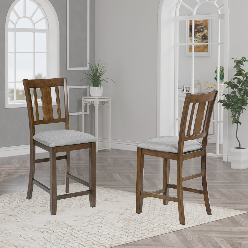 English Elm Dining Chairs Set Of 4 - Elegant Counter Height Kitchen Seating With Padded Linen, Walnut Finish W1998126394