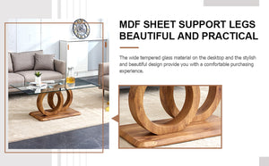 English Elm A Modern Glass Top Coffee Table with Wood Grain Legs for Living Room Decor W1151140296