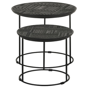 English Elm Matte Black Ink-Blot Mango Wood Nesting Tables Set of 2 — Geometric Modern Metal Base Display Accent B062P153894