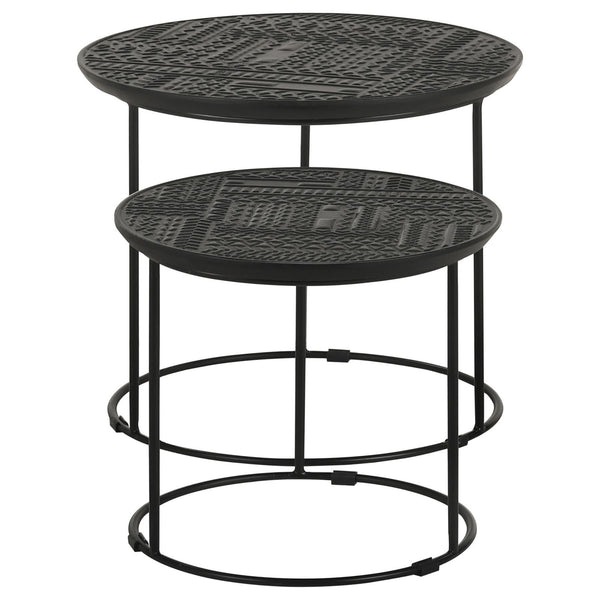 English Elm Matte Black Ink-Blot Mango Wood Nesting Tables Set of 2 — Geometric Modern Metal Base Display Accent B062P153894