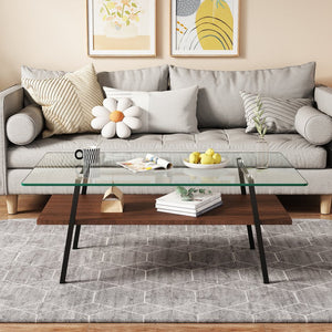 English Elm Coffee Table And End Tables Set Of 3 - Modern Tempered Glass With Mdf Shelf For Stylish Living Room W241S00053
