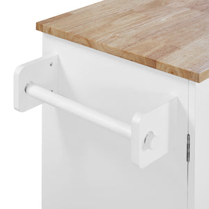 English Elm K&K Rolling Kitchen Island with Rubber Wood Top, 3 Drawers, Slide-Out Shelves & Locking Wheels for Organized Culinary Storage and Mobility White WF316599AAW