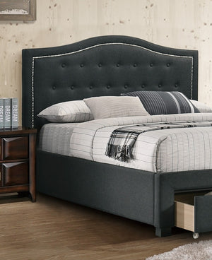 English Elm California King Storage Bed Arched Tufted Burlap Headboard Contemporary Bedroom Frame B011S02050