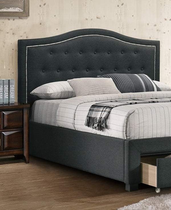 English Elm California King Storage Bed Arched Tufted Burlap Headboard Contemporary Bedroom Frame B011S02050