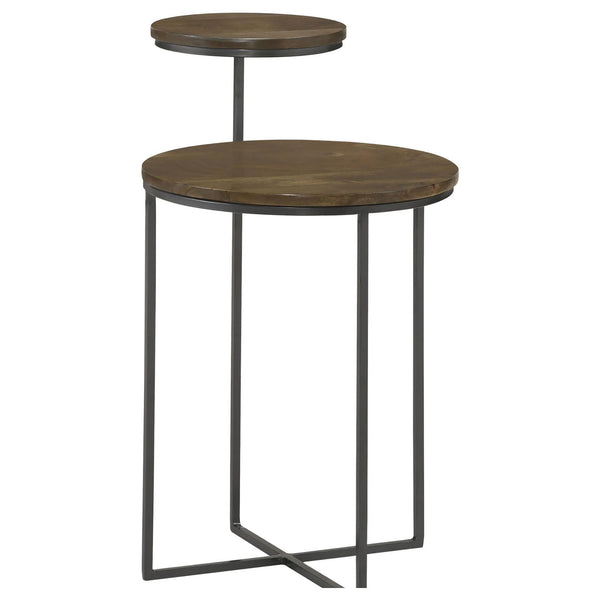 English Elm Natural Natural and Gunmetal 2-Tier Accent Table with Eco Mango Wood Tops and Retro Gunmetal Frame Chic B062P153886
