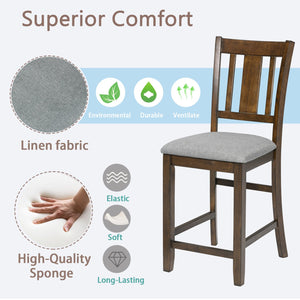 English Elm Dining Chairs Set Of 4 - Elegant Counter Height Kitchen Seating With Padded Linen, Walnut Finish W1998126394