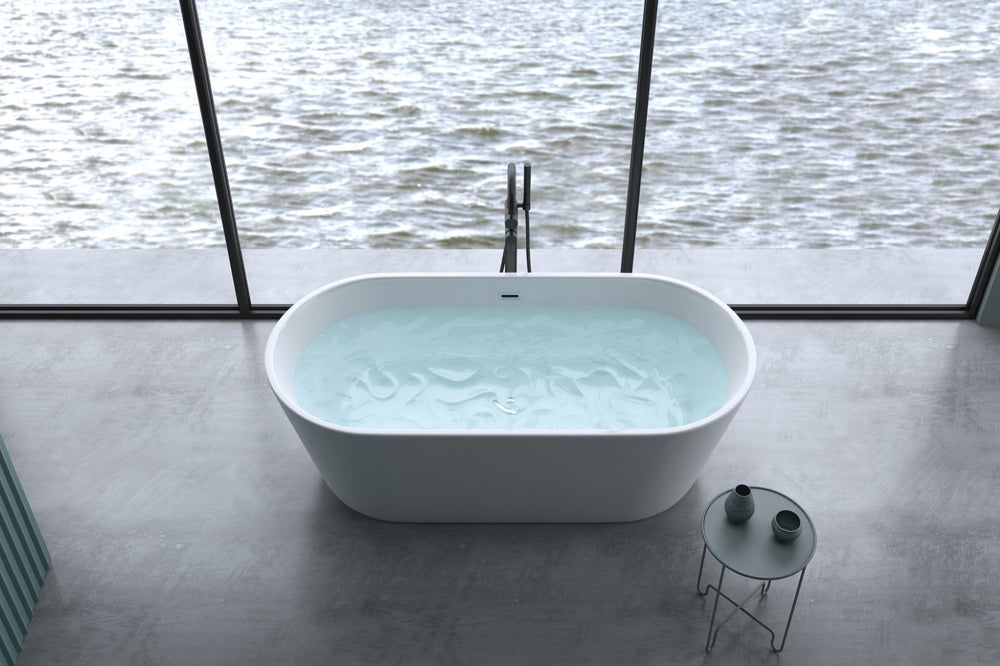 English Elm 55" Acrylic Freestanding Soaking Tub Glossy White Spa Bath with Chrome Drain Cupc W1920P194798