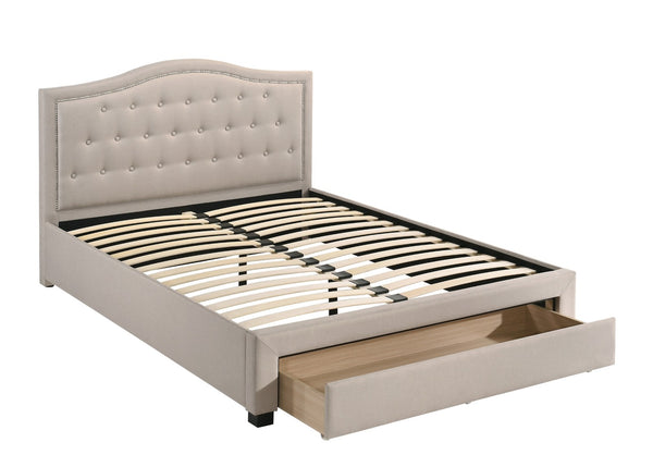 English Elm Light Burlap Upholstered Full Bed with Tufted Arch Headboard and Footboard Storage Drawer Light Brown B011S00709