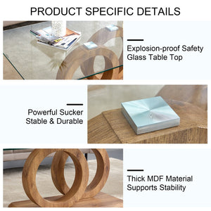 English Elm A Modern Glass Top Coffee Table with Wood Grain Legs for Living Room Decor W1151140296
