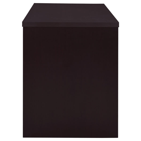 English Elm Cappuccino Contemporary 2-Drawer Reversible Office Desk with File Drawer, Open Cubbies, Sleek Storage Options B062P153862