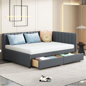 English Elm Full Size Linen Upholstered Daybed with Storage Drawers for Guest Room Studio Gray LP000172AAE
