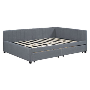 English Elm Full Size Linen Upholstered Daybed with Storage Drawers for Guest Room Studio Gray LP000172AAE