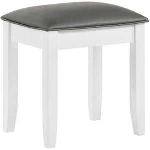 English Elm Glossy White Vanity Stool with Padded Seat, Glossy Wood Frame, Modern Clean Lines, Comfortable Upholstery Seat 18" H B062P153876