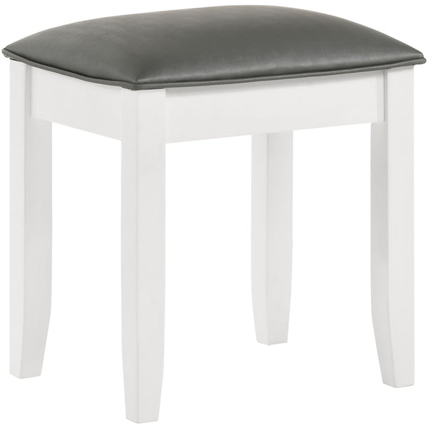 English Elm Glossy White Vanity Stool with Padded Seat, Glossy Wood Frame, Modern Clean Lines, Comfortable Upholstery Seat 18" H B062P153876