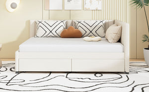 English Elm Full Size Linen Upholstered Daybed with Storage Drawers Sofa Bed for Guest Rooms Beige LP000172AAA-1