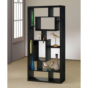 English Elm Black Oak Interlocking 10-Shelf Open-Back Bookcase, 67"H Modern Geometric Display Shelves for Books and Decor B062P153865