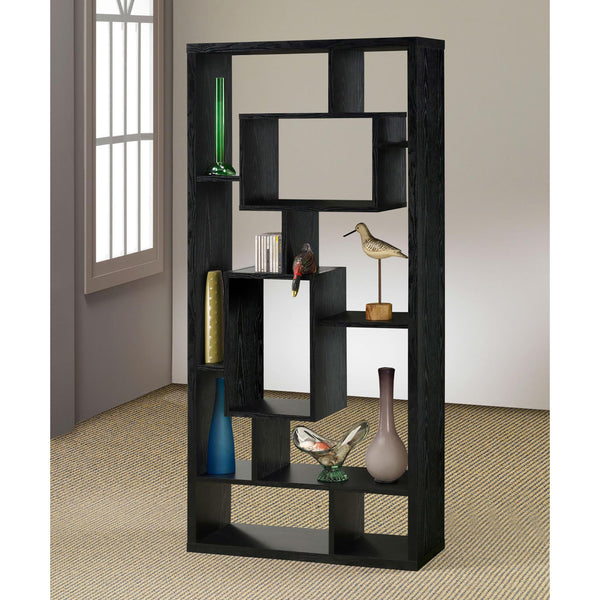 English Elm Black Oak Interlocking 10-Shelf Open-Back Bookcase, 67"H Modern Geometric Display Shelves for Books and Decor B062P153865