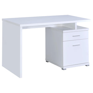 English Elm White Modern 2-Drawer Reversible Office Desk with File Drawer, Open Cubbies & Sleek Minimalist Design B062P153861