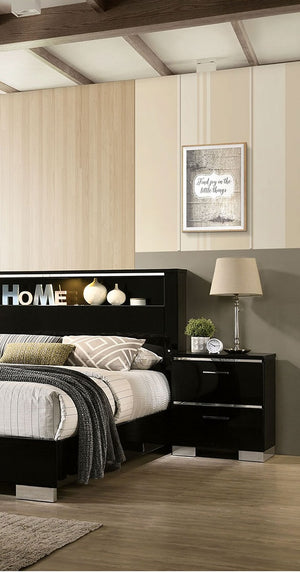 English Elm Contemporary high gloss lacquer nightstand with chrome accents, felt drawer, USB charging port, sleek modern bedside storage Black 27 L x 19 W x 31 H B011P155870