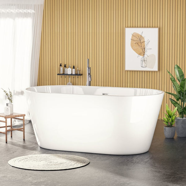 English Elm 55" Acrylic Freestanding Soaking Tub Glossy White Spa Bath with Chrome Drain Cupc W1920P194798