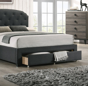 English Elm Charcoal Twin Size Bedframe With Button Tufted Headboard & Underbed Storage – Modern Bedroom Furniture B011S00698