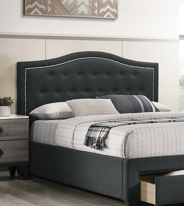 English Elm Charcoal Twin Size Bed With Button-Tufted Arch Headboard & Storage Drawer - Modern Bedroom Essential B011S00704