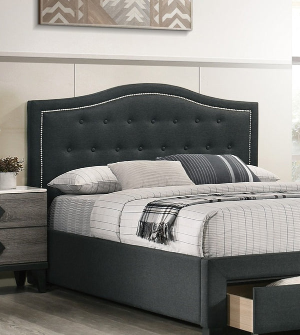 English Elm California King Storage Bed Arched Tufted Burlap Headboard Contemporary Bedroom Frame B011S02050