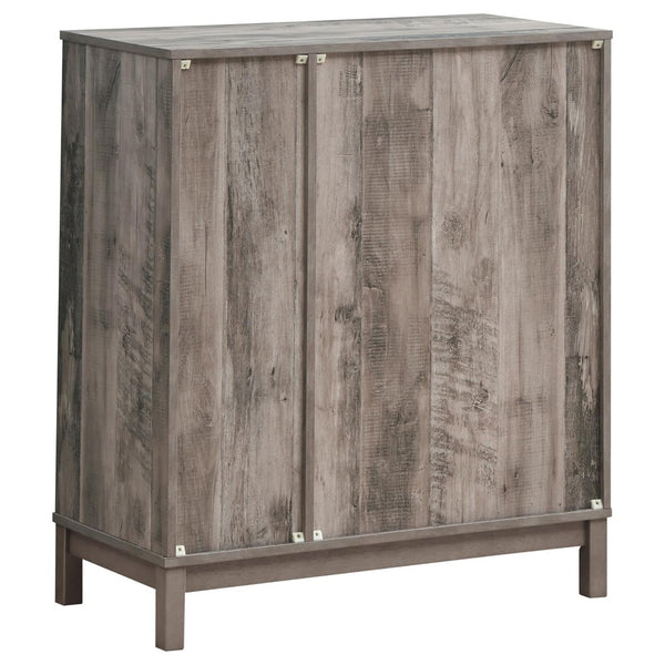 English Elm Weathered Acacia Wine Cabinet with Open Cubbies Stemware Racks and Matte Black Pulls B062P153898