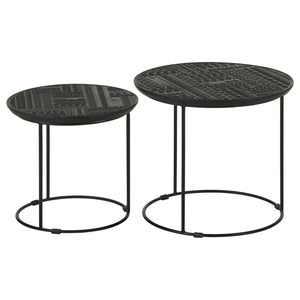 English Elm Matte Black Ink-Blot Mango Wood Nesting Tables Set of 2 — Geometric Modern Metal Base Display Accent B062P153894