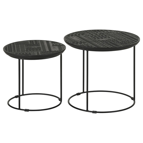 English Elm Matte Black Ink-Blot Mango Wood Nesting Tables Set of 2 — Geometric Modern Metal Base Display Accent B062P153894