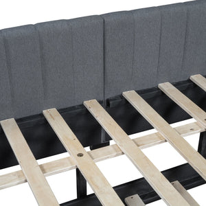 English Elm Full Size Linen Upholstered Daybed with Pull Out Trundle Sofa Frame for Bedroom Gray LP000173AAE-1