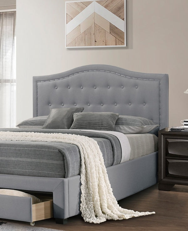 English Elm Light Burlap Queen Storage Bed with Button Tufted Arch Headboard for Modern Bedroom Light Grey B011S00705