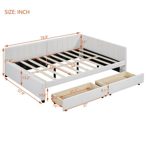 English Elm Full Size Linen Upholstered Daybed with Storage Drawers for Guest Room Studio Beige LP000172AAA
