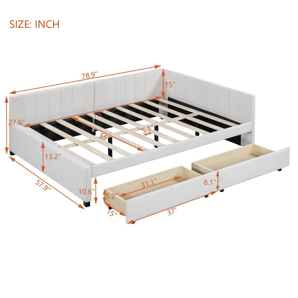 English Elm Full Size Linen Upholstered Daybed with Storage Drawers for Guest Room Studio Beige LP000172AAA