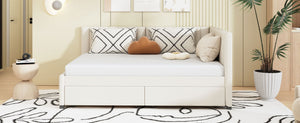 English Elm Full Size Linen Upholstered Daybed with Storage Drawers Sofa Bed for Guest Rooms Beige LP000172AAA-1