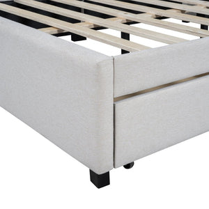 English Elm Full Size Linen Upholstered Daybed with Storage Drawers Sofa Bed for Guest Rooms Beige LP000172AAA-1
