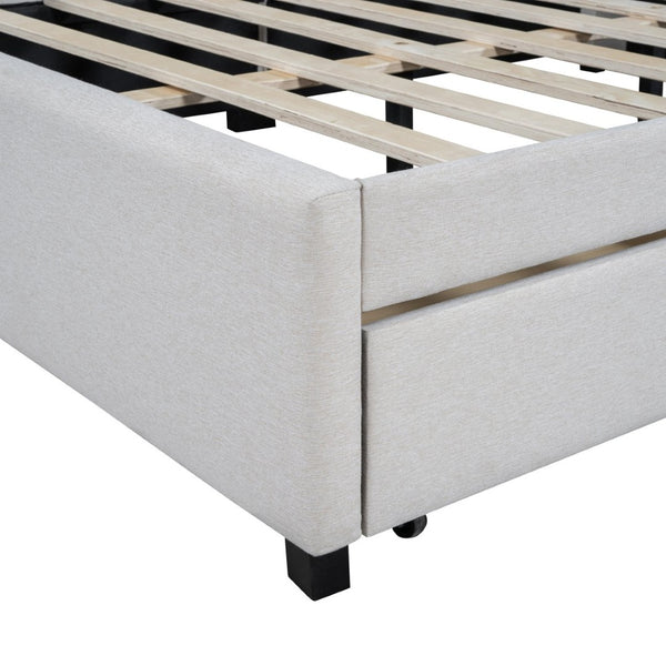 English Elm Full Size Linen Upholstered Daybed with Storage Drawers Sofa Bed for Guest Rooms Beige LP000172AAA-1