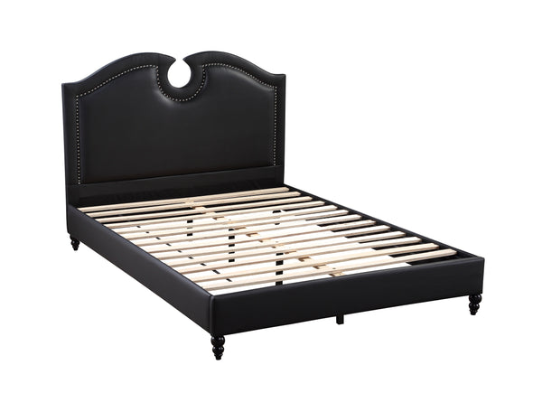 English Elm Black Faux Leather Queen Bed Headboard Cut-Out Tufted Upholstered Nailhead Modern 49"H Design B011S00712