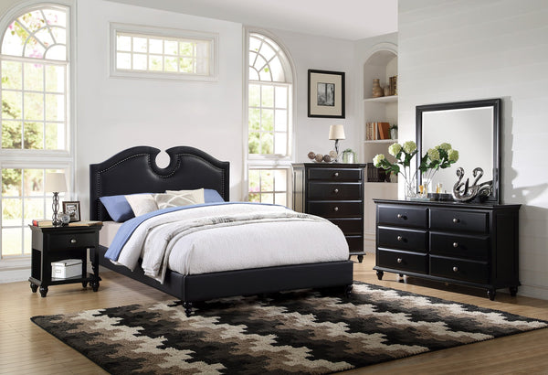 English Elm Black Faux Leather Queen Bed Headboard Cut-Out Tufted Upholstered Nailhead Modern 49"H Design B011S00712